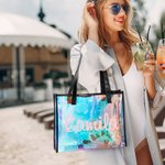 Personalized Clear Hologram Waterproof Large Beach Bag Tote Bag with Name Travel Accessories Birthday Gift for Women Girls