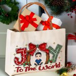 Sac à Main en Toile Personnalisé avec Personnage Dessin Thème de Joy To The World Cadeau Anniversaire Noël pour Famille Amis