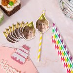 Gepersonaliseerde Gezichtsfoto Grote Hoofduitknipsel Papieren Rietjes Leuke Verjaardag Vrijgezellenfeest Afstudeerfeest Cadeau voor Vrouwen Mannen