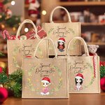 Personalized Holly Wreath Cartoon Character Special Delivery Reusable Large Jute Tote Bag with Name Birthday Christmas Gift for Family Kids