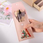 Personalizada de dibujos animados Árbol de Navidad Inicial bolsa de pinceles de maquillaje con 8 piezas de pinceles de maquillaje y el nombre de Navid