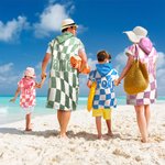 Personalized Multicolour Checkerboard Soft Quick Dry Hooded Beach Towel with Name Summer Vacation Travel Essentials Gift for Kids Family