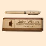 Set Stylo à Bille et Étui en Bois Naturel Personnalisé avec Texte et Nom Gravés 6 Styles à Choix Cadeau Anniversaire Fin d'Études pour Ami Professeur