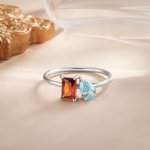 Personlig Dainty Square Teardrop Double Birthstone Ring Minimalistiske smykker Bursdag Bryllup Jubileum Gave til par familie