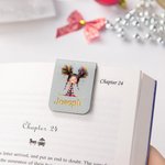 Personalized Cute Quirky Girl Magnetic Leather Bookmark Clip with Engraved Name Birthday Gift for Book Lovers Bookworm