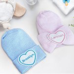 Personalisierte Streifen Säuglingskrankenhaus Mütze Beanie mit gesticktem Namen Neugeborenes Baby Dusche Geschenk für Baby Jungen Mädchen
