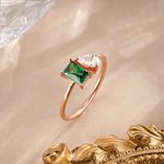 Personlig Dainty Square Teardrop Double Birthstone Ring Minimalistiske smykker Bursdag Bryllup Jubileum Gave til par familie