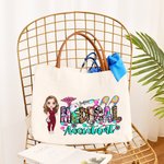 Gepersonaliseerde Cartoon Karakter Verpleegkundige Arts Assistent Canvas Tote Bag Waardering Verjaardagscadeau voor medisch personeel