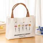 Personalized Birth Flower Garden Canvas Tote Bag with Name Handle Birthday Christmas Gift for Women Girls