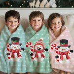 Couverture Douce Personnalisée avec Bonhomme de Neige Chapeau Haut Canne en Sucre Décoration de Maison Cadeau Anniversaire Noël pour Famille Enfants