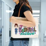 Gepersonaliseerde Cartoon Karakter Verpleegkundige Arts Assistent Canvas Tote Bag Waardering Verjaardagscadeau voor medisch personeel
