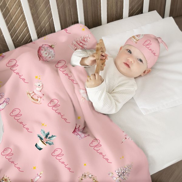 Personlig klassisk eventyrkarakterer Navn Mykt swaddle teppe og hatt sett Baby shower dåpsgave til nyfødt