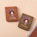 Personalized Cute Quirky Girl Magnetic Leather Bookmark Clip with Engraved Name Birthday Gift for Book Lovers Bookworm