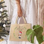 Personalized Holly Wreath Cartoon Character Special Delivery Reusable Large Jute Tote Bag with Name Birthday Christmas Gift for Family Kids