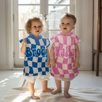 Personalized Multicolour Checkerboard Soft Quick Dry Hooded Beach Towel with Name Summer Vacation Travel Essentials Gift for Kids Family
