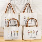 Personalized Birth Flower Garden Canvas Tote Bag with Name Handle Birthday Christmas Gift for Women Girls