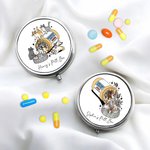 Personalized Dog Cat Medicine Bottle Round Mini Portable Pill Box with Name and Mirror Birthday Gift for Pet Lovers