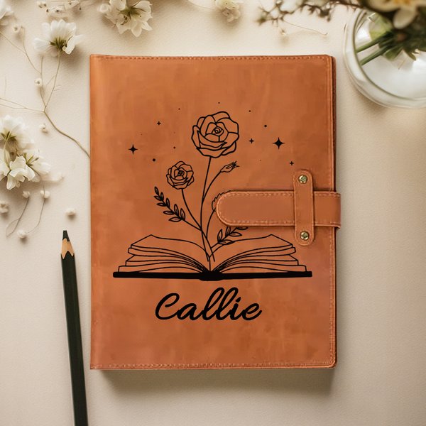 Couverture de Carnet A5 Personnalisé avec Nom et Fleur de Naissance Poussée dans le Livre Carnet A5 à Choix Cadeau pour Amis Collègue