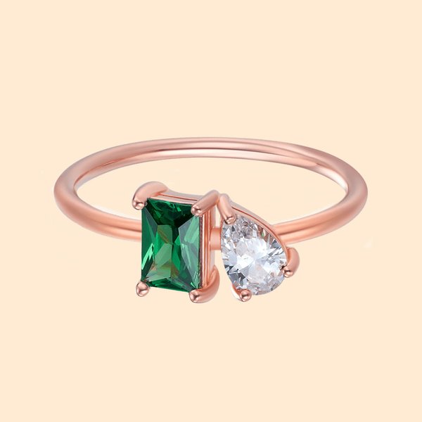 Personlig Dainty Square Teardrop Double Birthstone Ring Minimalistiske smykker Bursdag Bryllup Jubileum Gave til par familie