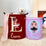 Personalised Swan Lake Ballet Girl Initial Collosiple Laundry Storage Basket with Name and Handle Birthday Gift for Ballet Dancing Lovers
