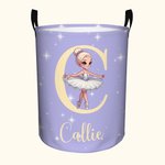 Personalised Swan Lake Ballet Girl Initial Collosiple Laundry Storage Basket with Name and Handle Birthday Gift for Ballet Dancing Lovers
