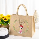Personalized Holly Wreath Cartoon Character Special Delivery Reusable Large Jute Tote Bag with Name Birthday Christmas Gift for Family Kids