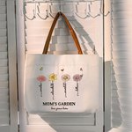 Personalized Birth Flower Garden Canvas Tote Bag with Name Handle Birthday Christmas Gift for Women Girls