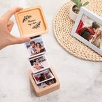 Personalized Floral Text Wooden Pull Out Memory Collection Photo Box with 2-14 Accordion Pictures Birthday Anniversary Keepsake Gift for Family Friend