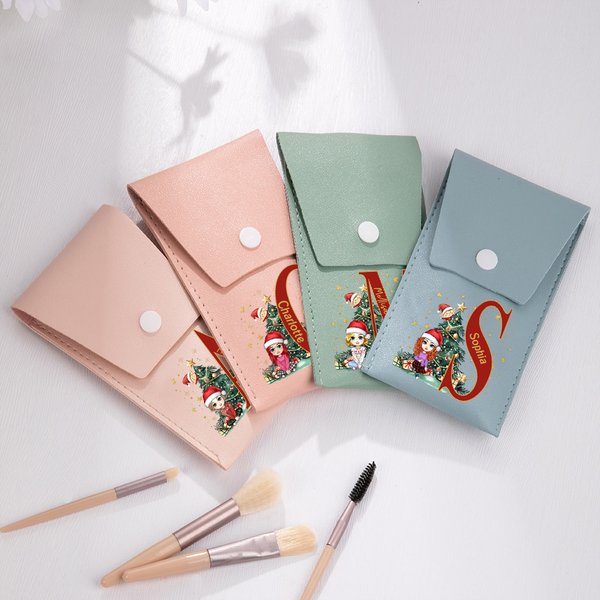 Personalizada de dibujos animados Árbol de Navidad Inicial bolsa de pinceles de maquillaje con 8 piezas de pinceles de maquillaje y el nombre de Navid