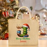 Personalisierte Elf Haus Baum Schneemann Jute Tasche mit Initiale und Namen Wiederverwendbares Tote Bag  Geburtstag Weihnachten Geschenk für Familie