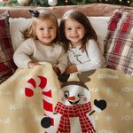 Couverture Douce Personnalisée avec Bonhomme de Neige Chapeau Haut Canne en Sucre Décoration de Maison Cadeau Anniversaire Noël pour Famille Enfants