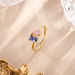 Personlig Dainty Square Teardrop Double Birthstone Ring Minimalistiske smykker Bursdag Bryllup Jubileum Gave til par familie