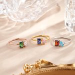 Personlig Dainty Square Teardrop Double Birthstone Ring Minimalistiske smykker Bursdag Bryllup Jubileum Gave til par familie