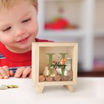 Personalisierte niedliche Eichhörnchen Bär Woodland Tier klar hölzerne Spardose mit Namen und Initialen Geburtstag Kindertag Geschenk für Kinder