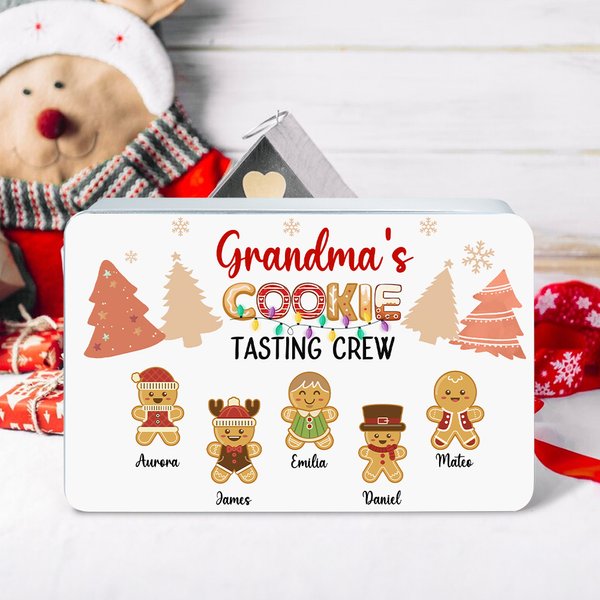Gepersonaliseerde Peperkoek Man Voedsel-grade snoep Cookie Biscuit opslag Tin met deksel en 1-12 Namen Kerst Festival Party Favors Gift voor kinderen familie