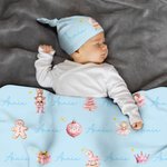 Personlig klassisk eventyrkarakterer Navn Mykt swaddle teppe og hatt sett Baby shower dåpsgave til nyfødt