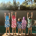 Personalized Multicolour Checkerboard Soft Quick Dry Hooded Beach Towel with Name Summer Vacation Travel Essentials Gift for Kids Family