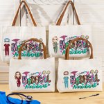 Gepersonaliseerde Cartoon Karakter Verpleegkundige Arts Assistent Canvas Tote Bag Waardering Verjaardagscadeau voor medisch personeel