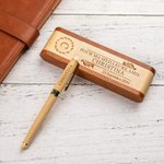 Set Stylo à Bille et Étui en Bois Naturel Personnalisé avec Texte et Nom Gravés 6 Styles à Choix Cadeau Anniversaire Fin d'Études pour Ami Professeur