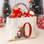 Personalizada de dibujos animados Árbol de Navidad Bolsa de lona grande con la inicial y el nombre de Navidad Cumpleaños de regalo para las mujeres