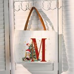 Personalizada de dibujos animados Árbol de Navidad Bolsa de lona grande con la inicial y el nombre de Navidad Cumpleaños de regalo para las mujeres