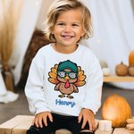Tacchino personalizzato che indossa gli occhiali da sole Baby Bodysuit Bambino T-shirt Felpa con nome Regalo del Ringraziamento per bambini Ragazze Ba