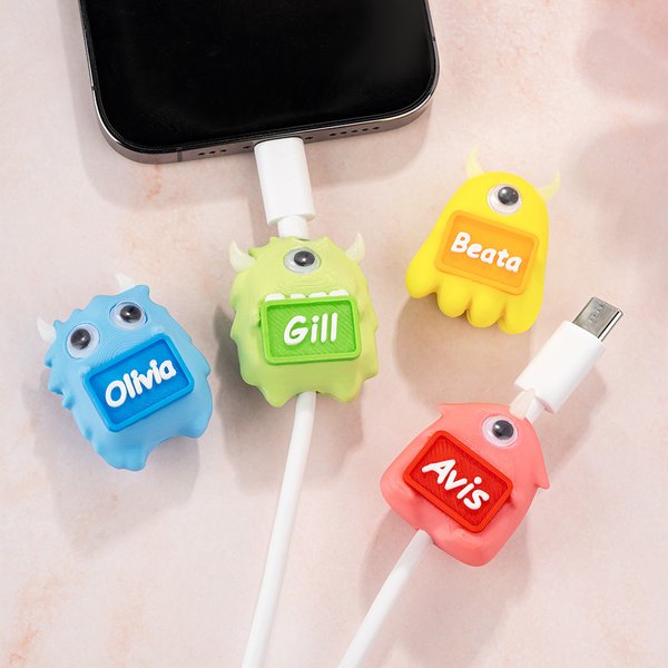 Personalized 3D Luminous Cute Monster Magnetic Cable Protector Name Tag with 1.5m Charging Cable for iPhone USB Type C Birthday Gift for Family Friend