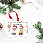 Personaje de dibujos animados personalizado Nacimiento Flor de Navidad Adorno de cerámica con nombre y cinta de Navidad Decoración del hogar Regalo para amigos