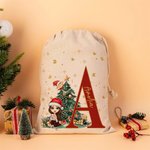 Personalisierte Cartoon-Charakter Weihnachten Drawstring Geschenk Tasche mit Initiale und Name Weihnachtsgeschenk für Familie Kinder