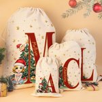 Personalisierte Cartoon-Charakter Weihnachten Drawstring Geschenk Tasche mit Initiale und Name Weihnachtsgeschenk für Familie Kinder