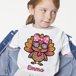 Tacchino personalizzato che indossa gli occhiali da sole Baby Bodysuit Bambino T-shirt Felpa con nome Regalo del Ringraziamento per bambini Ragazze Ba