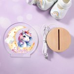 Gepersonaliseerd Fantasie Eenhoorn Dromerige Maan LED Nachtlampje met Houten Voet Naam Babykamer Decoratie Verjaardag Babyshower Cadeau voor Meisjes