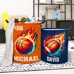 Personalised Flame Ball Design Waterproof Storage Basket with Handle Number Name Birthday Housewarming Gift for Family Ball Sports Lover