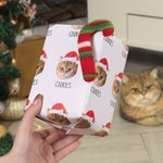 Personalized Elf Reindeer Santa Hat Cat Dog Face Photo Christmas Gift Wrapping Paper with Name Holiday Party Decor Favors for Pet Owners